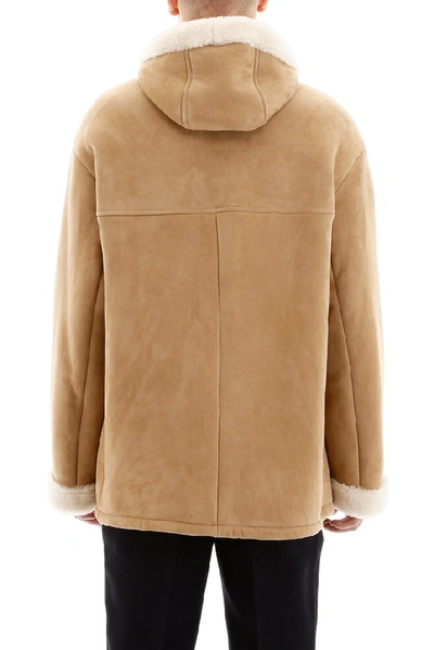 Shop Prada Zip Up Leather Jacket In Beige