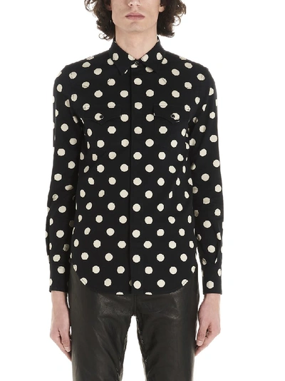 Shop Saint Laurent Polka Dot Shirt In Black