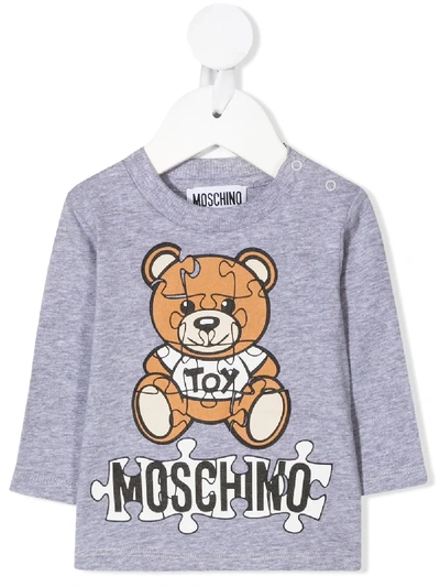 Shop Moschino Puzzle Teddy Print Sweatshirt In Grey