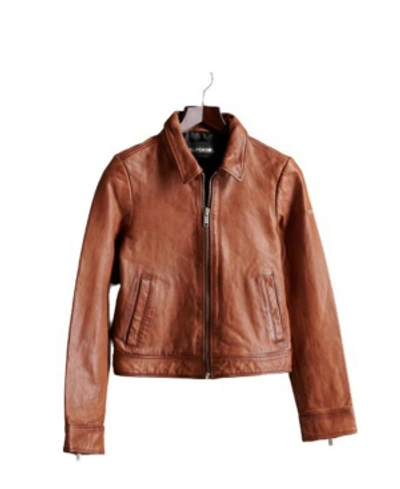 Shop Superdry Women's Cropped Leather Harrington Jacket In Beige
