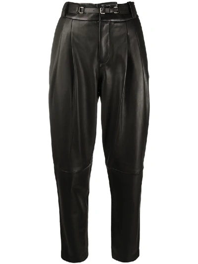 Shop Red Valentino Leather Tapered Trousers In Black