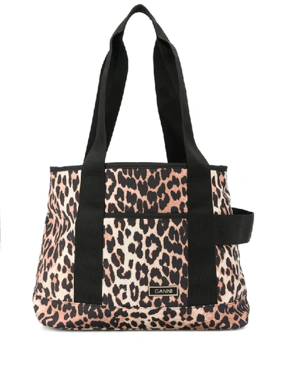 Ganni Leopard Print Recycled Polyester Tote Bag | ModeSens