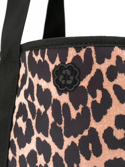 Shop Ganni Leopard Print Recycled Polyester Tote Bag In Neutrals