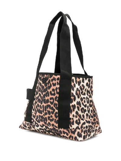 Shop Ganni Leopard Print Recycled Polyester Tote Bag In Neutrals