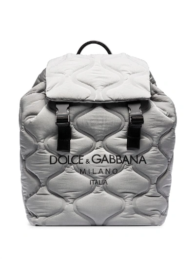 Shop Dolce & Gabbana Logo-print Quilted Backpack In Grey