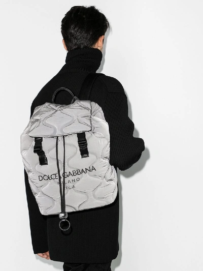 Shop Dolce & Gabbana Logo-print Quilted Backpack In Grey