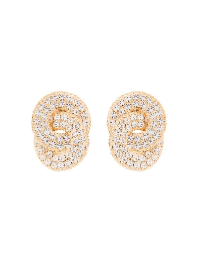 Shop Alessandra Rich Crystal Knot Clip-on Earrings In Gold