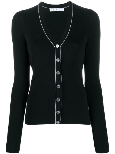 Shop Off-white Contrasting Trim Buttoned Cardigan In Black
