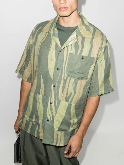 Shop Nicholas Daley Aloha Striped Short Sleeve Shirt In Green