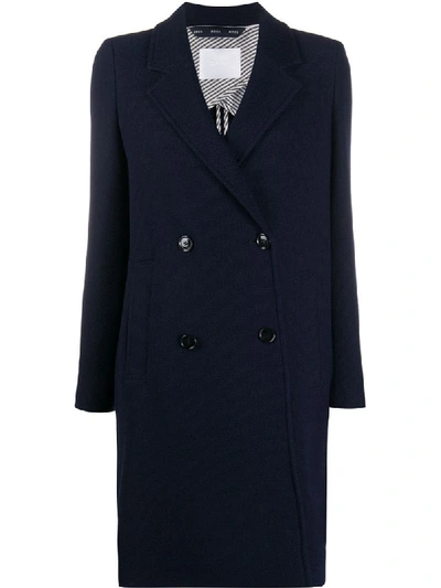 Shop Hugo Boss Double Breasted Coat In Blue