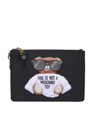 Shop Moschino Teddy Leather Clutch In Black