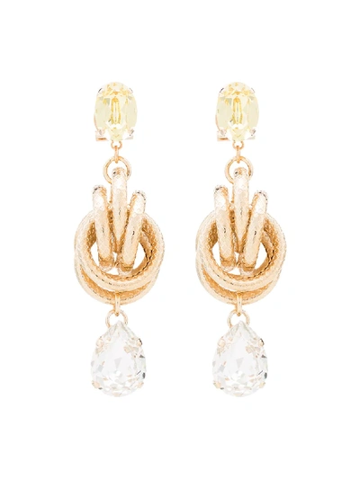 Shop Anton Heunis Crystal Knot Drop Earrings In Gold