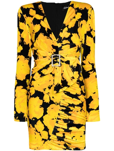 Shop Richard Quinn Floral-print Belted Mini Dress In Yellow