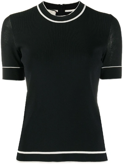 Shop Gucci Stripe Trim Short Sleeve Top In Black