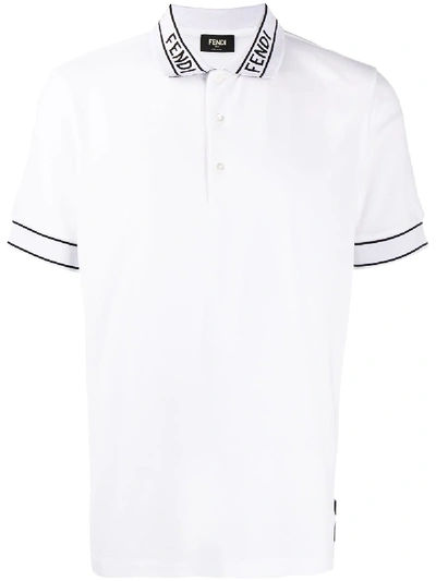 Shop Fendi Logo Collar Polo Shirt In White