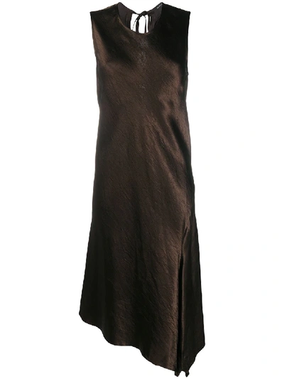 Shop Ann Demeulemeester Asymmetric Slip Dress In Brown