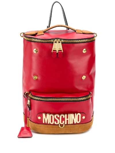 Shop Moschino Logo Plaque Backpack In Red