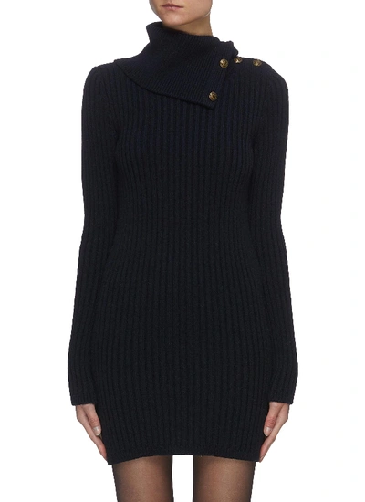 Shop Saint Laurent 'role Colroule' Turtleneck Knit Dress In Blue