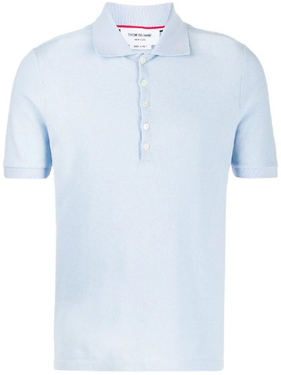Shop Thom Browne Pique Rib Cuff Short Sleeve 4-bar Polo In Blue