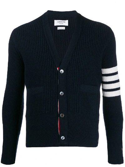 Shop Thom Browne 4-bar Waffle Stitch Cardigan In Blue