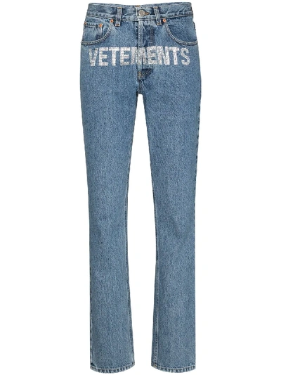 Shop Vetements Logo-embellished Straight-leg Jeans In Blue