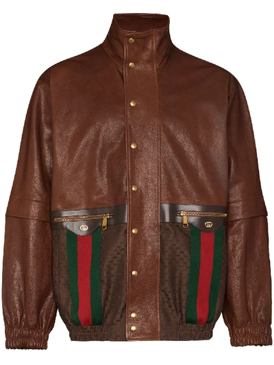 Shop Gucci Web Stripe Jacket In Brown