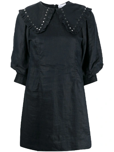 Shop Ganni Studded Oversized Collar Mini Dress In Black