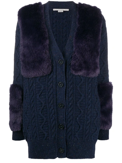 Shop Stella Mccartney Faux Fur-trimmed Cardigan In Blue