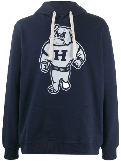 Shop Hydrogen Bulldog-print Cotton Hoodie In Blue
