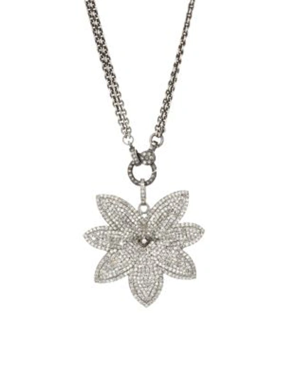 Shop Nina Gilin Women's Black Rhodium-plated & Diamond Flower Pendant Double-chain Necklace In Silver
