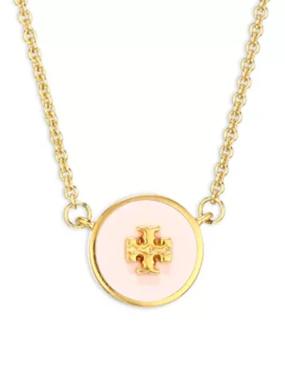 Shop Tory Burch Goldtone Logo Enamel Circle Pendant Necklace In Tory Gold