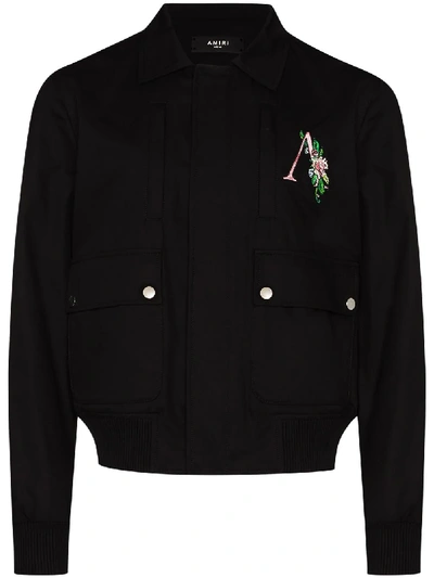 Shop Amiri Floral Logo Bomber Jacket In Black