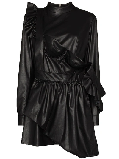 Shop Natasha Zinko Leather Effect Ruffled Mini Dress In Black
