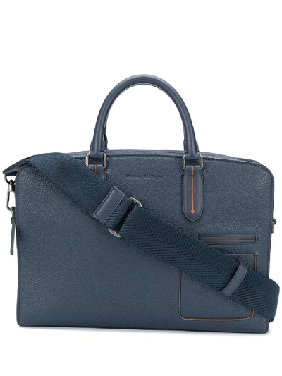 Shop Ermenegildo Zegna Multi-pocket Leather Briefcase In Blue