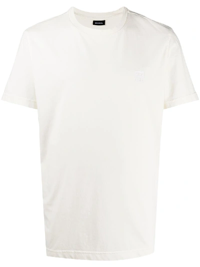 Shop Diesel Logo Embroidered T-shirt In White