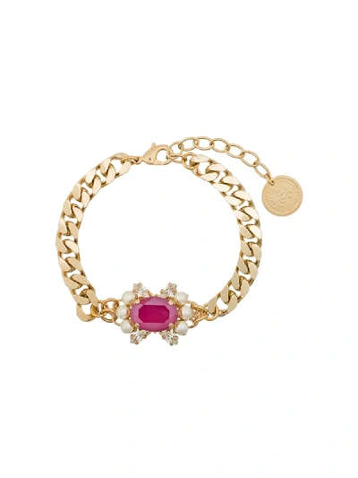 Shop Anton Heunis Gold-plated Crystal And Pearl Bracelet In Pink