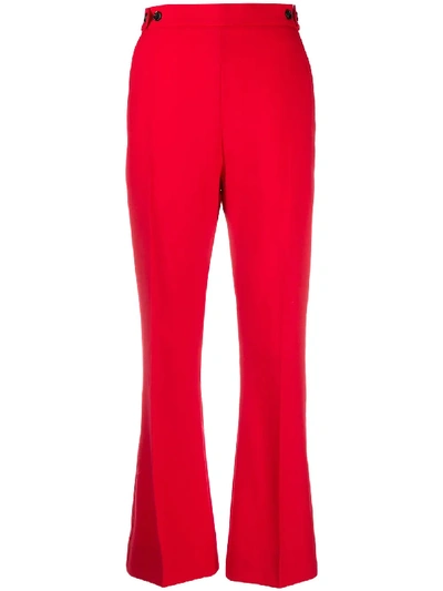 Shop Marni Cropped Wool Bootleg Trousers In Red