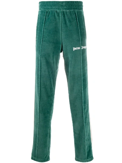 Shop Palm Angels Side-stripe Logo-print Track Pants In Green
