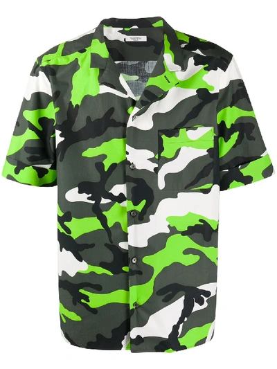 Shop Valentino Camouflage-print Short-sleeve Shirt In Green