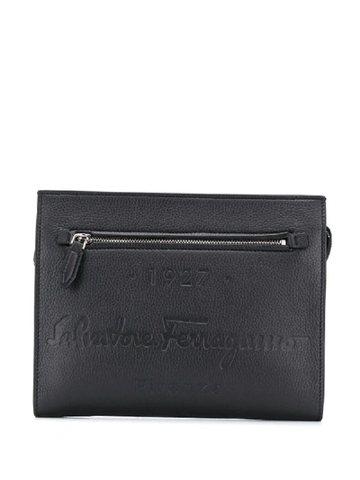 Shop Ferragamo 1927 Logo Clutch Bag In Black