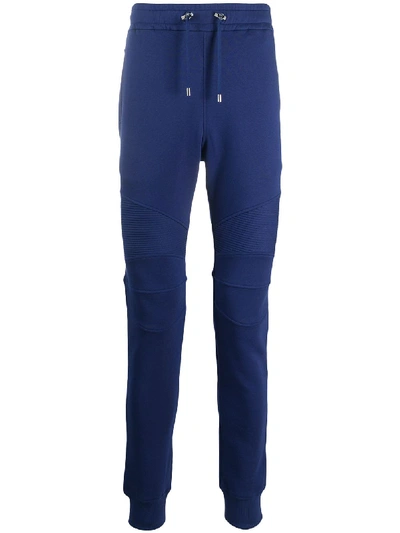 Shop Balmain Drawstring Cotton Track Pants In Blue