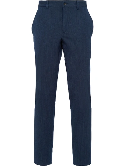 Shop Prada Tailored Cut Wool Trousers In Blue