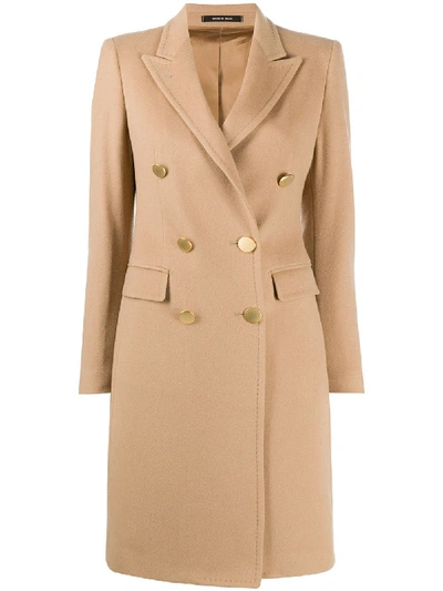 Shop Tagliatore Double-breasted Tailored Coat In Brown