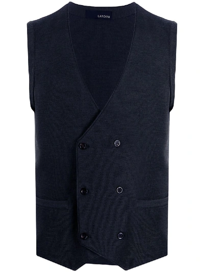 Shop Lardini Double-breasted Knit Vest In Blue