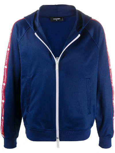 Shop Dsquared2 Taped Hooded Track Jacket In Blue