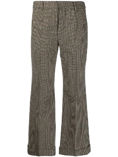 Shop Saint Laurent Houndstooth Kick-flare Cropped Trousers In Brown