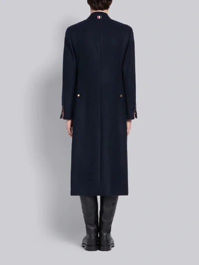 Shop Thom Browne Navy Melton Wool Long Chesterfield Overcoat In Blue