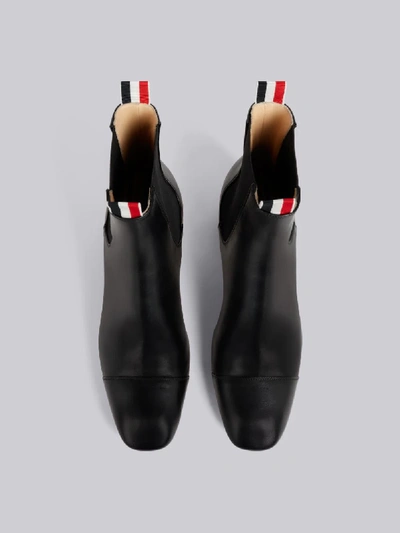 Shop Thom Browne Black Vitello Calfskin Tricolor Chain Block Heel Chelsea Boot In Blue