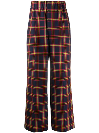 Shop Jejia Flared Plaid Trousers In Blue