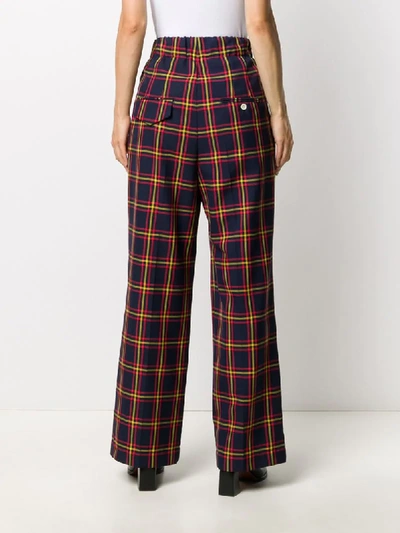 Shop Jejia Flared Plaid Trousers In Blue